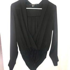 Long sleeve sheer body suit with an open front